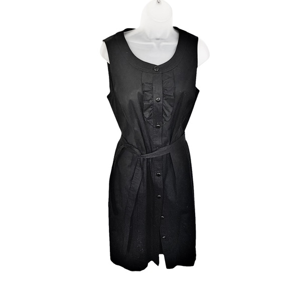 Talbots Black Ruffle Bib Button Front Sleeveless Dress With Belt  Size 12 - Picture 10 of 13